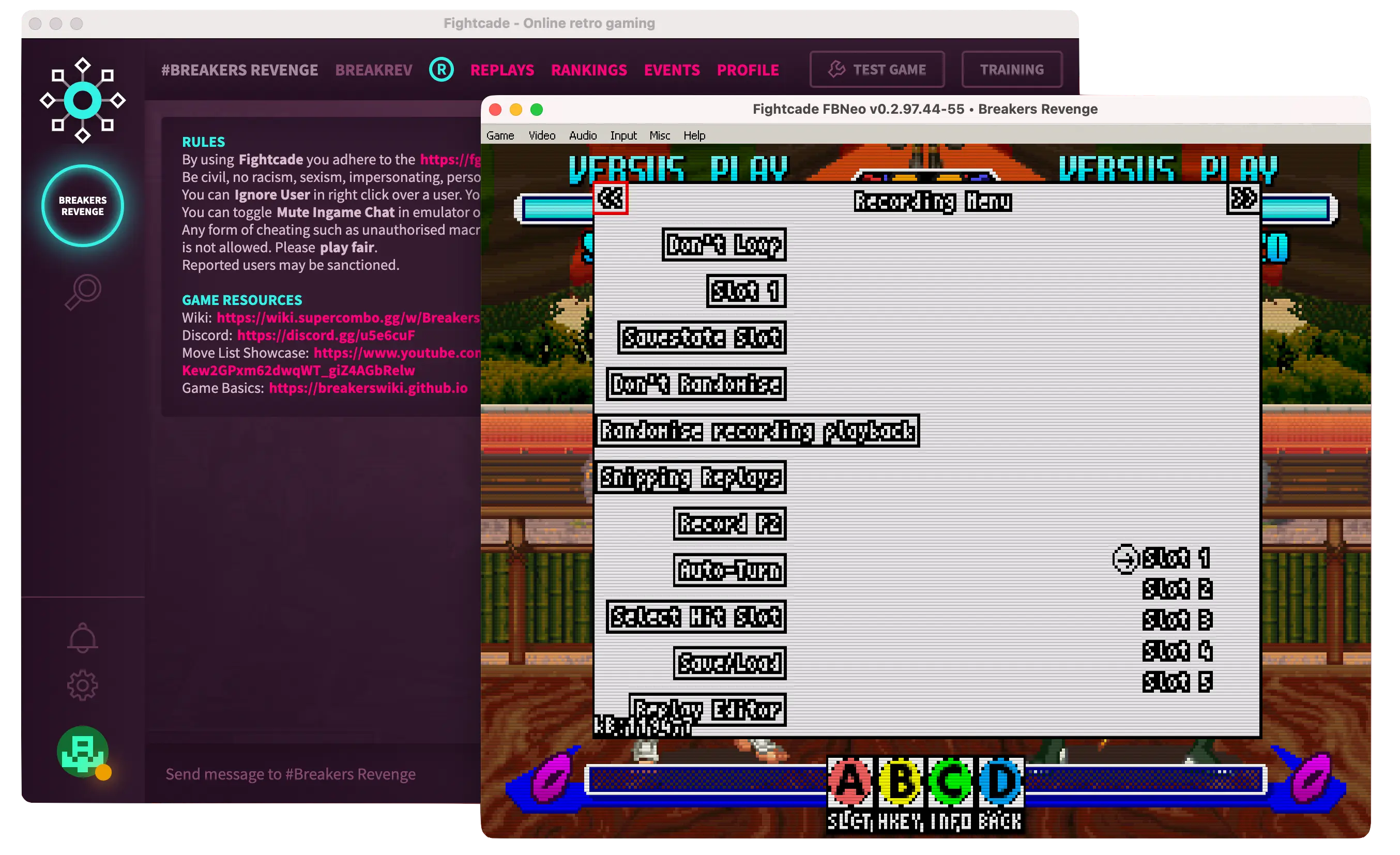Breakers Revenge training mode screenshot